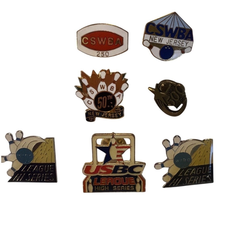 Vintage Bowling Lapel Pin Lot 7pc USBC WIBC CSWBA New Jersey League Awards NJ